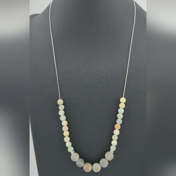 24" Natural Stone Beaded Necklace on 925 Sterling Silver Chain Handmade in Miami - Picture 3 of 9